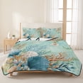 thumbnail image 3 of King Quilt Set 96''x106'', Teal Beach Coastal Lightweight Bedspread Coverlet Set with 2 Pillow Shams, Summer Nautical Coral Shell Botanical Breathable All Season Quilt Bedding for Bedroom/Guest Room, 3 of 9