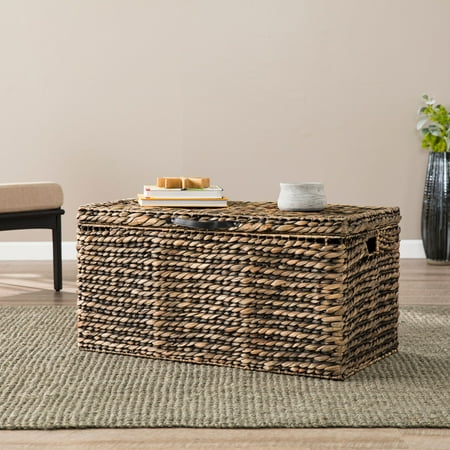 Water Hyacinth Coffee Table Bruno Water Hyacinth Cocktail Storage Trunk Table, Coastal, Espresso Washed Natural by Birch Harbor ()
