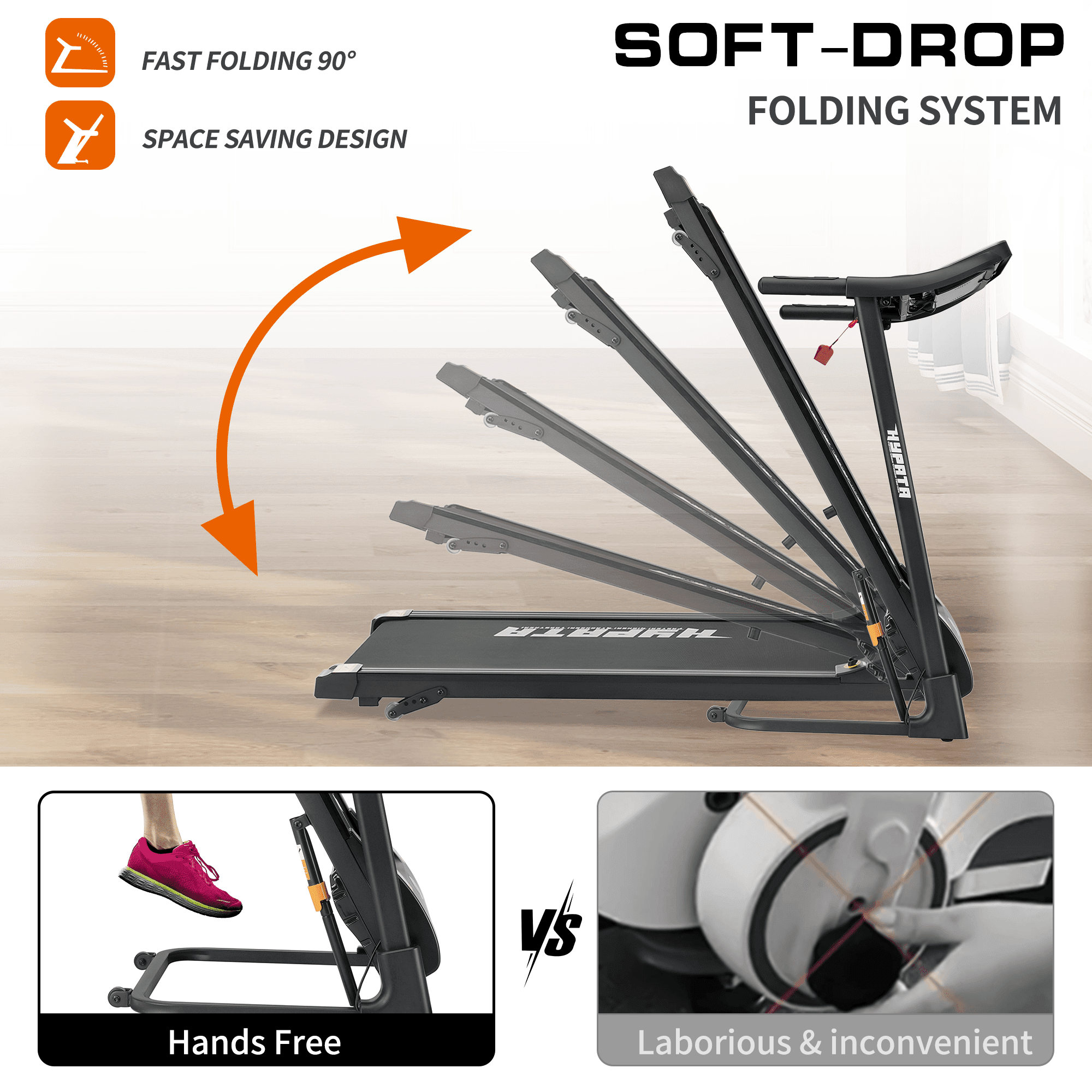 SKOK Compact 2.5HP Folding Incline Treadmill with 12 Preset Programs, 300lb Capacity Electric Walking Treadmill Machine for Home