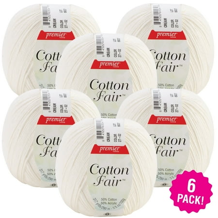 - Premier Yarns Cotton Fair Solid Yarn - Cream, Multipack of 6