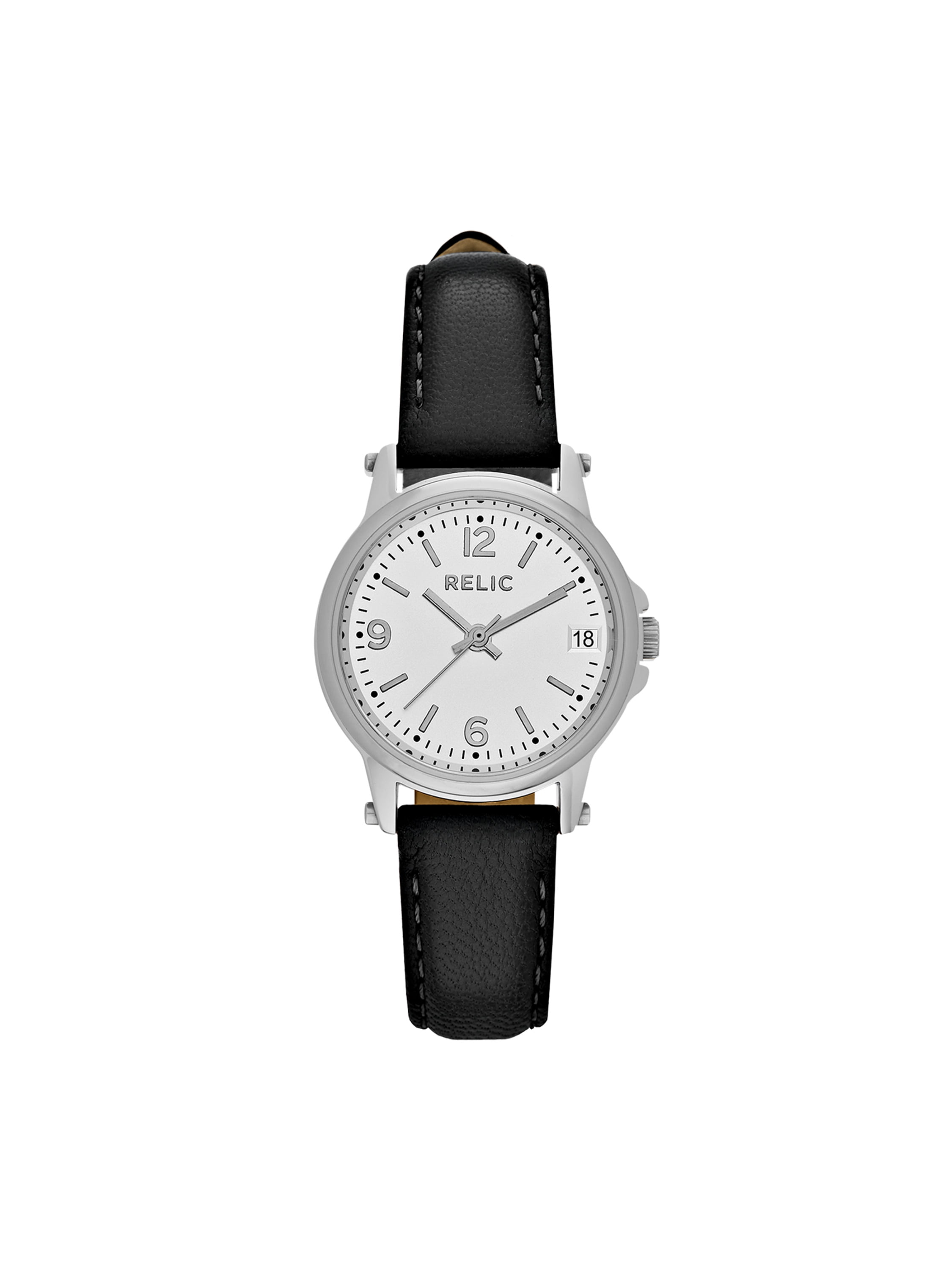Matilda Silver and Black Leather Watch 