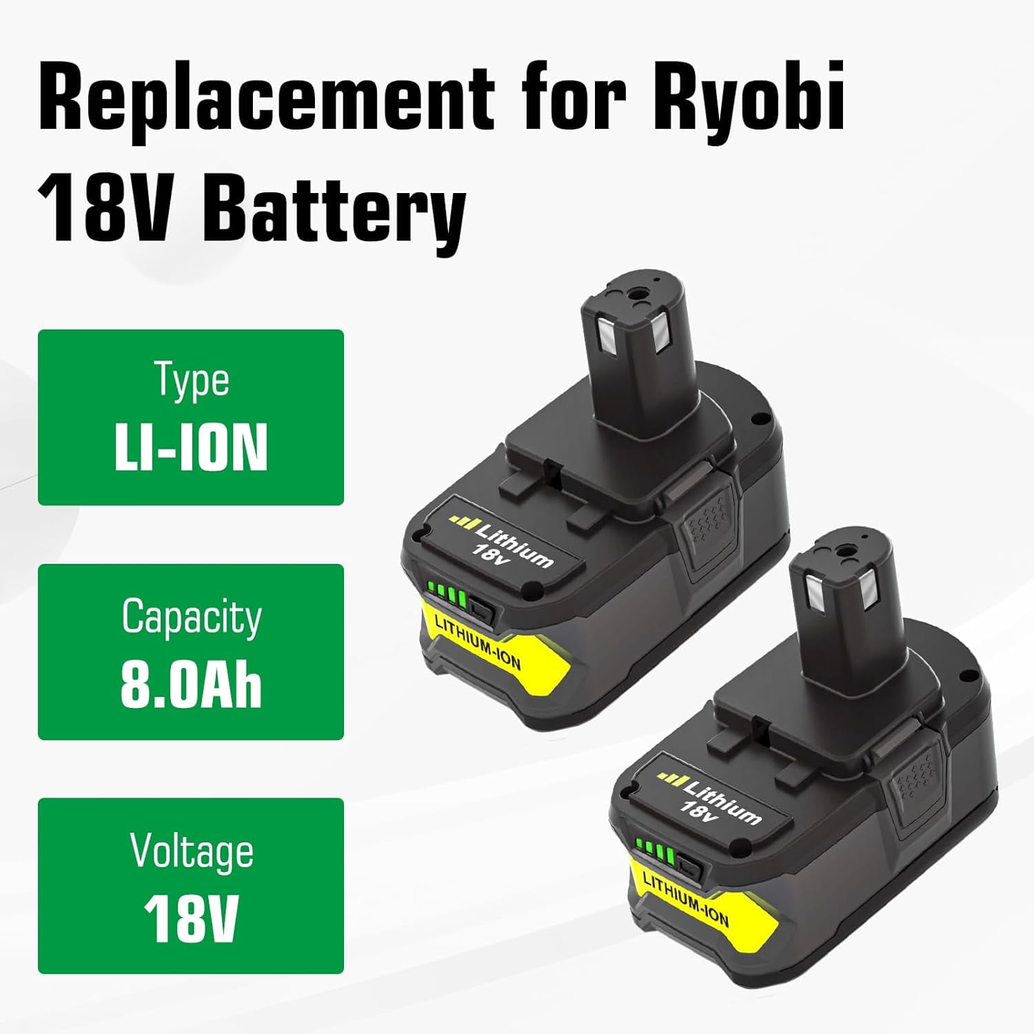 2Pack P108 18V 8.0Ah Replacement Ryobi 18V Batteries and Charger Kit, for ONE+ 18-Volt Lithium Battery P104 P105 P102 P103 P107 P108, with a P117 P118 Fast Charger for Ryobi Battery