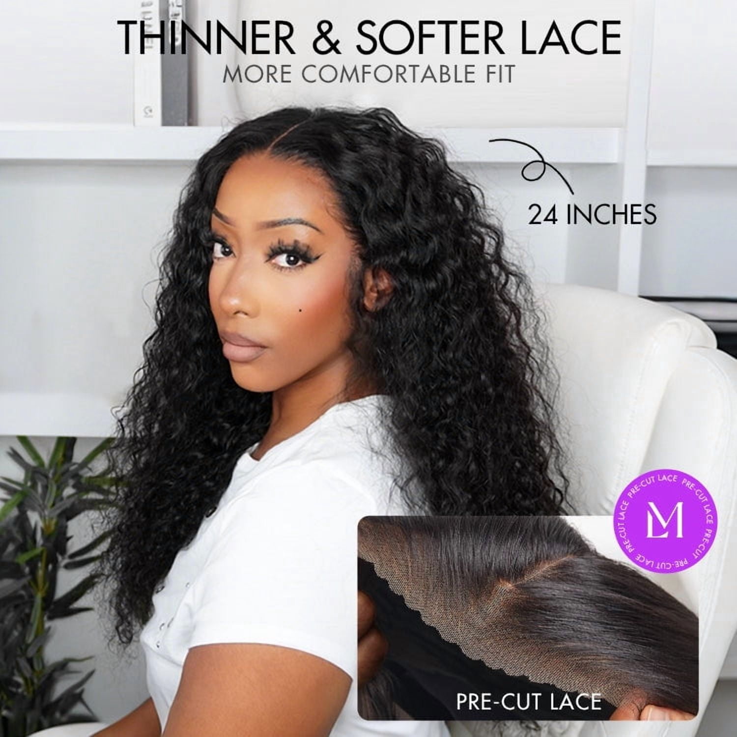 LUVME 26" 180% Density Water Wave 13x4 HD Lace Front Free Part Glueless Human Hair Wig Pre Cut Lace for Women 1pc