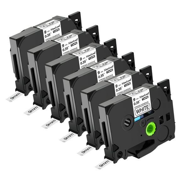 NineLeaf 6 Pack Compatible for Brother P-Touch Black on White TZe TZ Label Maker Tape TZe-S221 TZ-S221 9mm 0.35 in Extra Strength Laminated Label Tape