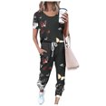 thumbnail image 2 of SnZhen Two Piece Sets for Women Summer Women's Fashionable Printed Short Sleeved Round Neck Drawstring Top With Pants Set, 2 of 4
