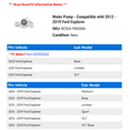thumbnail image 2 of Water Pump - Compatible with 2012 - 2019 Ford Explorer 2013 2014 2015 2016 2017 2018, 2 of 2
