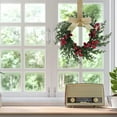 thumbnail image 3 of 1 Pcs 10''x10'' Christmas Cabinet Wreaths for Kitchen with Ribbon Bows,Red Berry Small Winter Window Wreath Garland for Door Window Farmhouse Christmas Party Decorations(Beige), 3 of 6