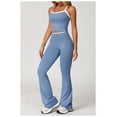 thumbnail image 2 of AEXTO Two Piece Color Block Womens Workout Sets Cross Back Tank Top Matching High Waist Wide Leg Leggings Sets Gym Outfits Activewear, 2 of 5