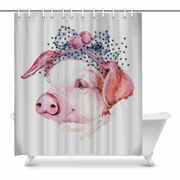 SUNENAT Watercolor Pig Cute Piggy Animal Shower Curtain for Bathroom Bathroom Shower Curtain 72(Wide) x 84(Height) Inches