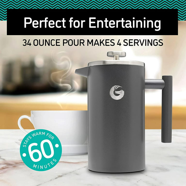 Coffee Gator French Press Coffee Maker - Thermal Insulated Jar, 34oz -  Orange 
