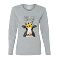 thumbnail image 2 of Good Food Good Mood Funny Cute Cow Animal Lover Womens Graphic Long Sleeve T-Shirt, Heather Grey, Medium, 2 of 3