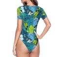thumbnail image 3 of Uemuo Shark And Leaves Pattern Women's One Piece Short Sleeve Swimsuit Rash Guard Surfing Modest Quick-drying Swimsuit Beach Essentials-Large, 3 of 9