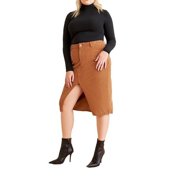 Warp + Weft | MLE - Midi Skirt | Brown | Size 24 Plus