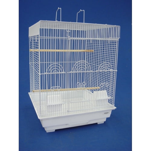 YML Group 5924WHT 5924 3/8" Bar Spacing Flat Top Small Bird Cage - 18"x18" In White