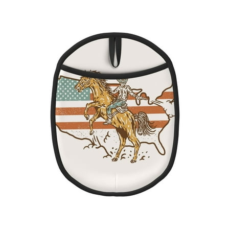

Pofeuu Vintage Wild West Cowboy Print Silicone Pot Mat Mitten With Hanging Loop Heat Resistant Oven Mitts Non-Slip Bbq Baking Smoking Potholders