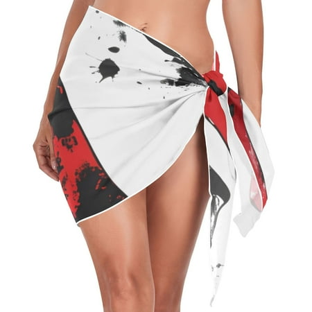 Lips Women Coverups Beach Cover Up Chiffon Swimsuit Bikini Wrap Short Skirt Beach Slit Tie Waist