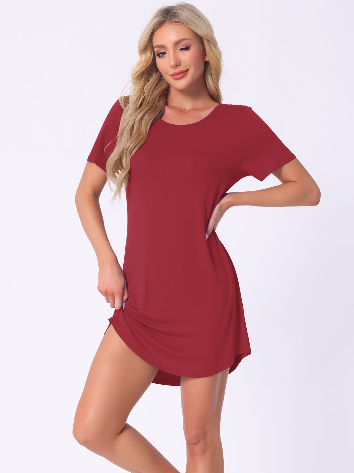 DARING DIVA Women's Colorful Striped Short Sleeve Nightgown XL Burgundy
