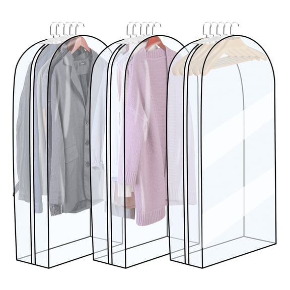 DISEN 3 Pack 10" Gusseted Clear Garment Bags, 40" Garment Bags for Hanging Clothes, Suit Bags for Closet Storage, Garment Bags for Travel Covers for Coats, Jackets, Shirts and Dresses