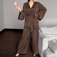 thumbnail image 3 of Azrian Womens Pajamas Clearance,Women Long-sleeved V-neck Satin Finish Night-robe Pajama Pants Add Belt Suit M Size,Brown on Sale, 3 of 4