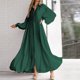 thumbnail image 2 of Vestido maxi suelto para mujer Botones casuales Vestido fruncido Dobladillo grande Vestido de primavera y otoño Hugtrwg  Para estrenar, 2 of 7