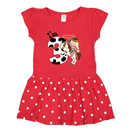 

Inktastic I m Three-cowgirl Riding Horse Birthday Gift Toddler Girl Dress