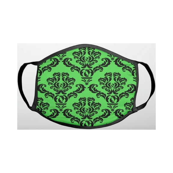 Green Black Damask Pattern - 3-Ply Reusable Soft Cloth Face Covering, Unisex, Cotton Inner Layer