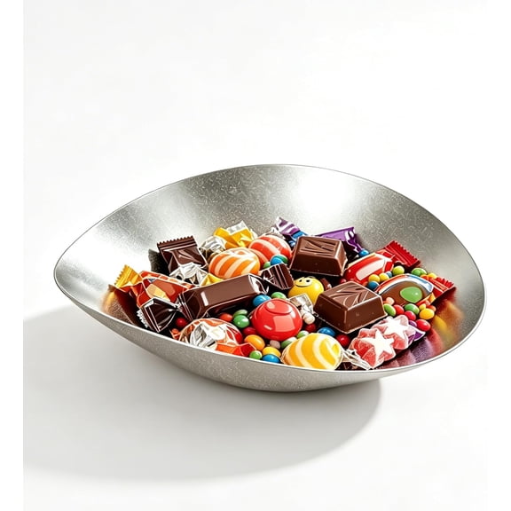 Candy Bowl, Candy Dish for Office Desk, 8.25" x 7.7" x 2.2" Stainless Steel Irregular Retro Candy Bowls Decorative, Key Bowl For Entryway Table, Silver Candy Dish