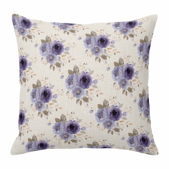 Throw Pillow Covers 26 x 26 Inch, Purple Spring Floral Cotton Linen Pillows Cases, Farmhouse Flowers Modern Art Square Cushion Covers for Couch Sofa Bed