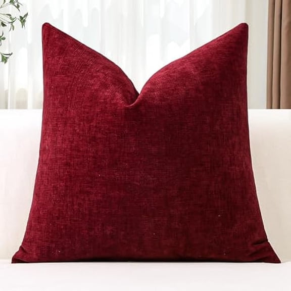 Eryueer Chenille Cushion Covers 40x40 cm Soft Red Decorative Throw Pillow Covers 16x16 Inch Square Cushion Case Solid Pillowcases for Couch Sofa Living Room Bed Home Decor (Red)