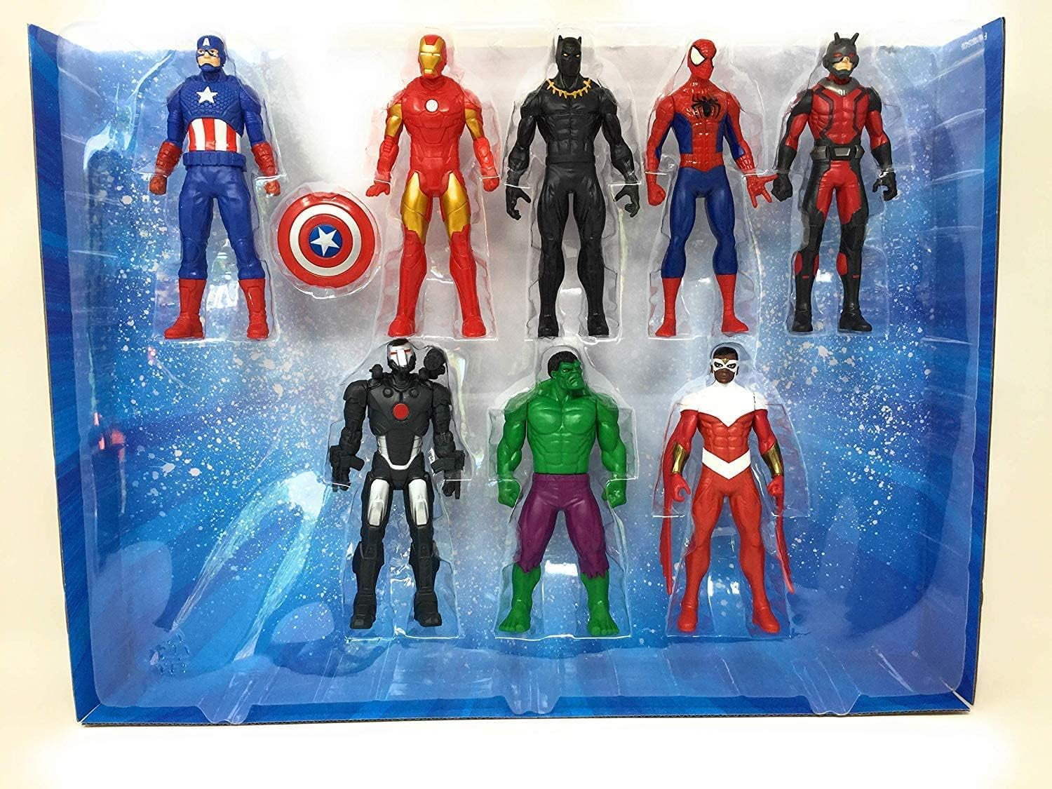 Marvel Avengers Action Figures - Iron Man, Hulk, Black Panther, Captain America, Spider Man, Ant Man, War Machine & Falcon (8)