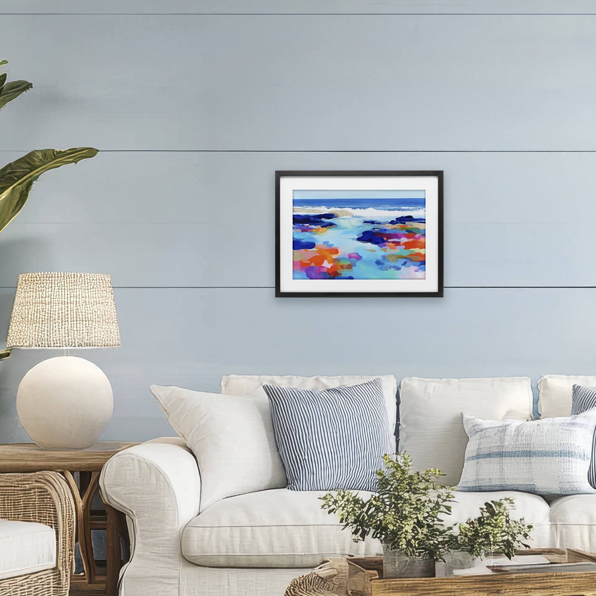 Stupell Industries Coastal Pools Overlay Abstraction Black Framed Print Under Glass, design by Chromatic Storm Studio