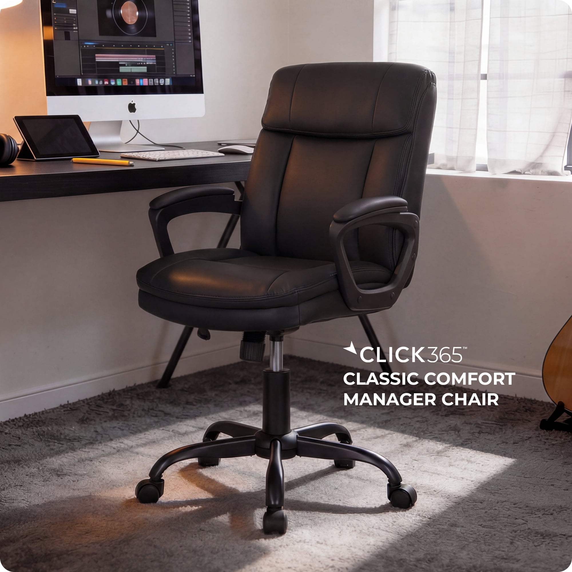 Click365 Adult Polyurathane Mid Back Indoor Commercial Ergonomic Office Chairs Hardware Kit, Black