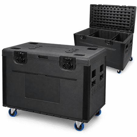 Cable Trunk Road Case with Wheels and Divider, 44" x 22" x 24" Capacity ATA Style Protection for Musical & Audio Instrument Cables with Lockable Latches, Wheels, Foam Inserts