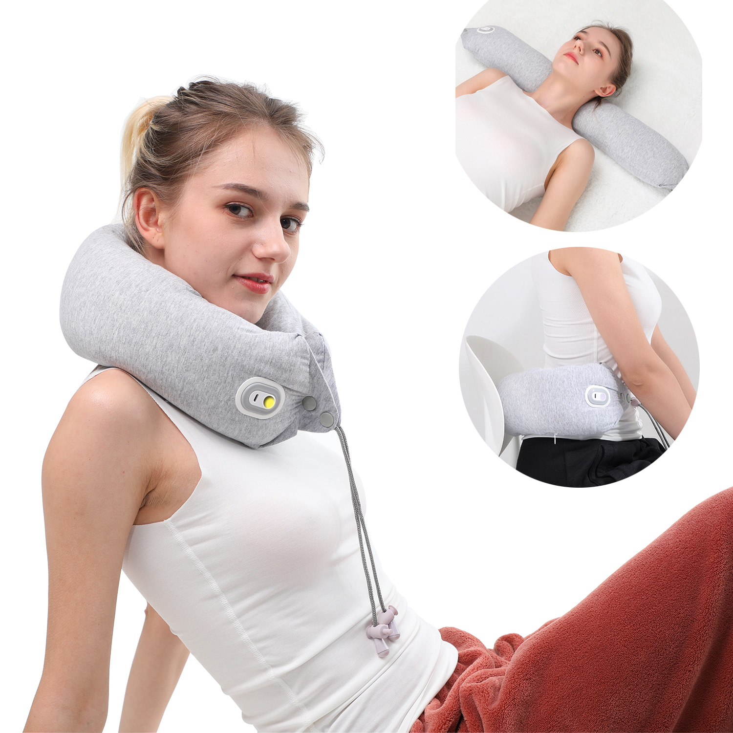 Neck Roll Pillow with 3 Vibrating Modes for Neck, Back and Leg Relax