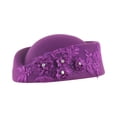 thumbnail image 4 of Helii Women's Pillbox Hat with Flower Applique, Vintage Fascinator Hat, Church Tea Party Hat, Beaded Cocktail Hat, Elegant Dress Hat for Wedding Derby Purple,M, 4 of 4