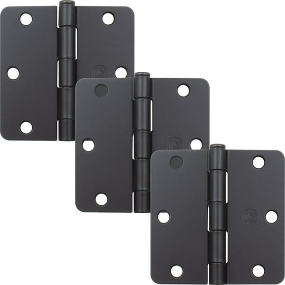 Stone Harbor Hardware 3-1/2" Door Hinges, 1/4" Radius Corner, Matte Black, 3-Pack
