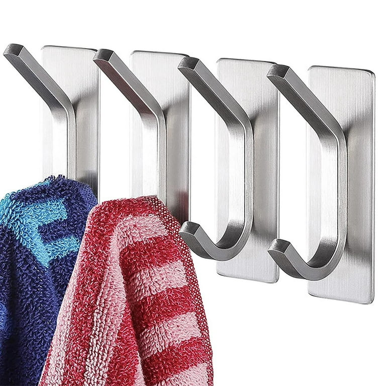Dezsed Adhesive Hooks Stainless Steel Self Adhesive Robe Coat Hook for Bathroom Kitchen Wall Mounted Door Clothes Hook No Screws Damage Free On
