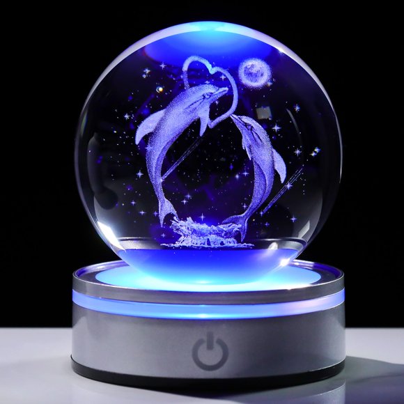 Lámpara LED Snow Globe Movdyka 3D con forma de bola de cristal con forma de delfín de 8 cm