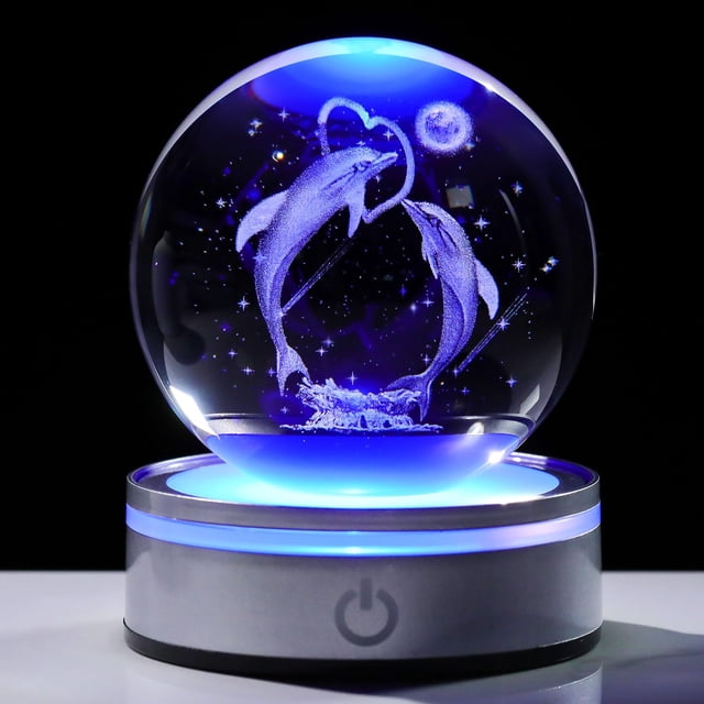 Lámpara LED Snow Globe Movdyka 3D con forma de bola de cristal con forma de delfín de 8 cm