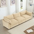 thumbnail image 2 of Newest 3-seater sofa,,a pull-out drawer under each seat, designed,crescent-shaped armrests,,equipped,wraparound back,arm cushions, chenille fabric, wheat colour., 2 of 20