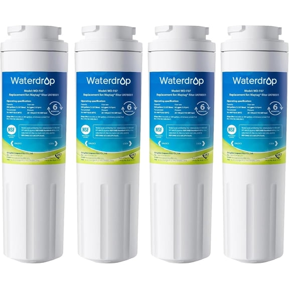 Waterdrop UKF8001 Water Filter, NSF 53&42 Certified to Reduce 99% Lead, Replacement for Maytag UKF8001, UKF8001AXX-750, UKF8001AXX-200, Whirlpool 469006, Filter 4, EDR4RXD1, Pack of 4