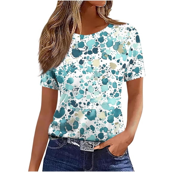 Lorytime Casual Shirts for Women Short Sleeve Shirt Crew Neck Casual Summer Tops Floral Loose Basic Outfit White L