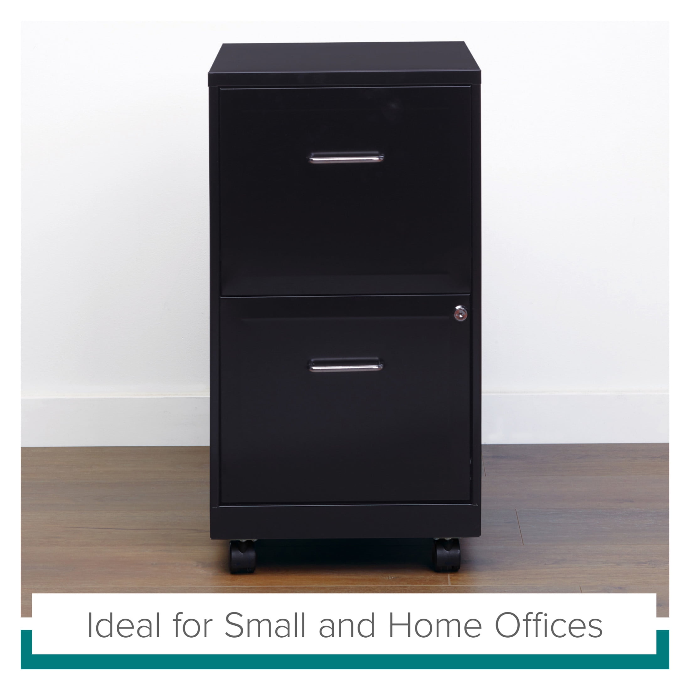 Space Solutions 18" Deep 2 Drawer Mobile Letter Width Vertical File Cabinet, Black
