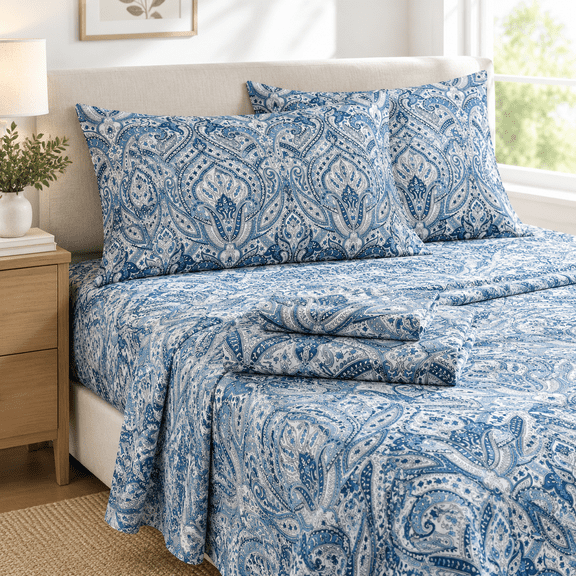 Floralton Sheets Full Blue Paisley Printed