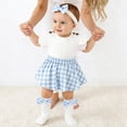 thumbnail image 2 of Curuila Newborn Baby Girls Romper Short Sleeve Plaid Print Crew Neck Bodysuits With Headbands Fashionable Soft Jumpsuit Blue Size 9-12 Months, 2 of 9