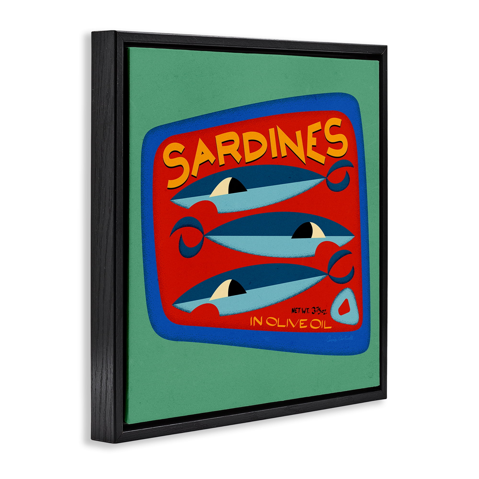 Stupell Industries Bold Sardines Can Food & Beverage Painting Black Floater Framed Canvas Art Print Wall Art, 25 x 25
