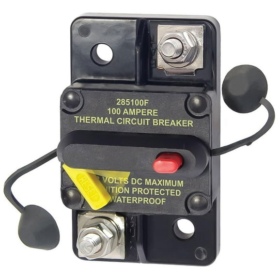 Blue Sea Systems 7187 285-Series Circuit Breaker, Surface Mount, 100A 100a Dc Breaker 285 Series, Surface Mount