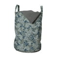 thumbnail image 1 of Paisley Laundry Bag, Persian Culture Inspired Teardrop Shape with Curved Tip Motif Floral Design, Basket with Handles Drawstring Closure for Laundromats, 13" x 19", Dark Blue Beige, by Ambesonne, 1 of 4