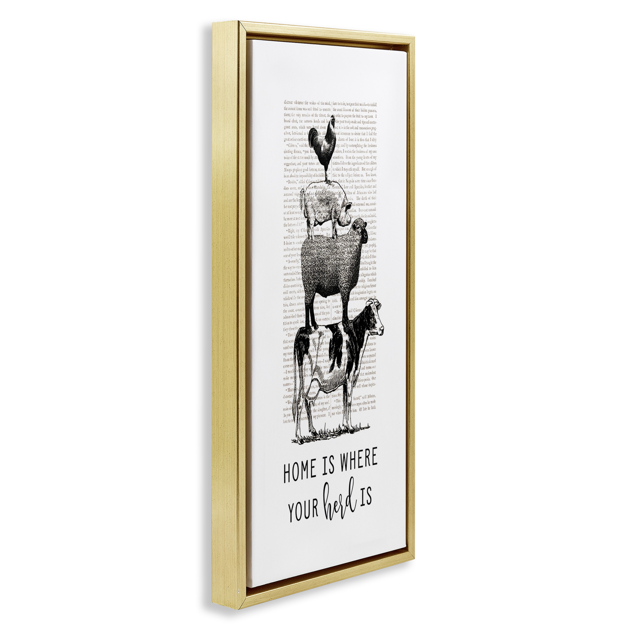 Stupell Industries Where Your Herd Family Animals Animals & Insects Painting Gold Floater Framed Canvas Art Print Wall Art, 11 x 25