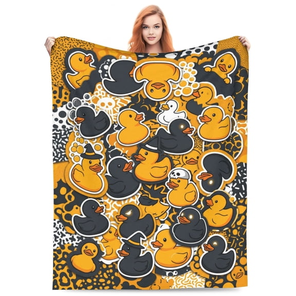 Rubber Duck Throw Blanket, Whimsical Collage Flannel Fleece Blanket, Artistic Yellow And Black Decorative Blanket For Couch Bed Sofa 50x40